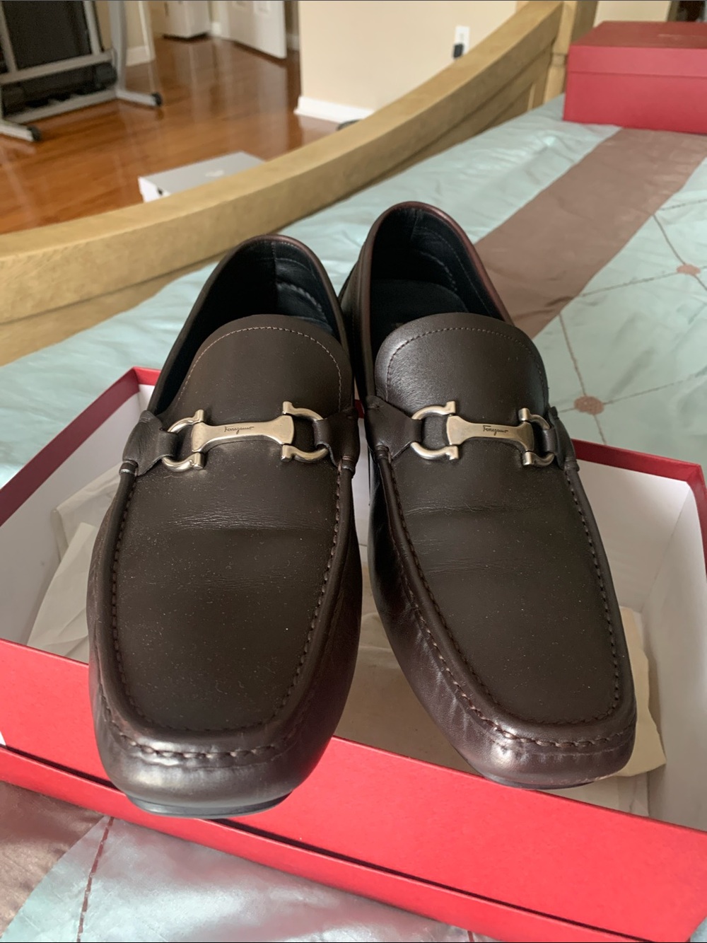 Salvatore Ferragamo Dark Brown Leather Bit Slip-On Loafers